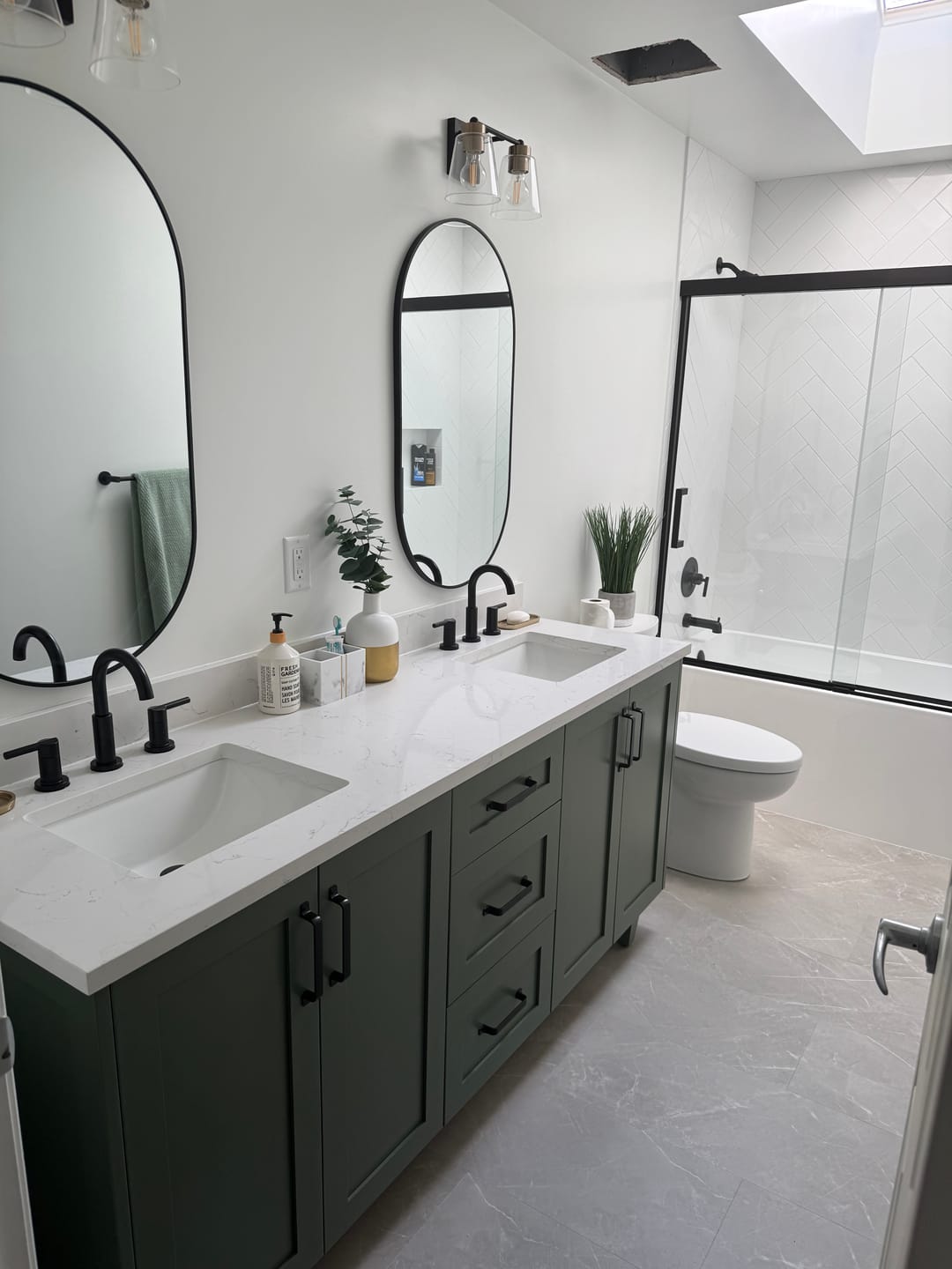 Customer photo review of Bridgeport 72" Sage Green Bathroom Vanity, Double Sink