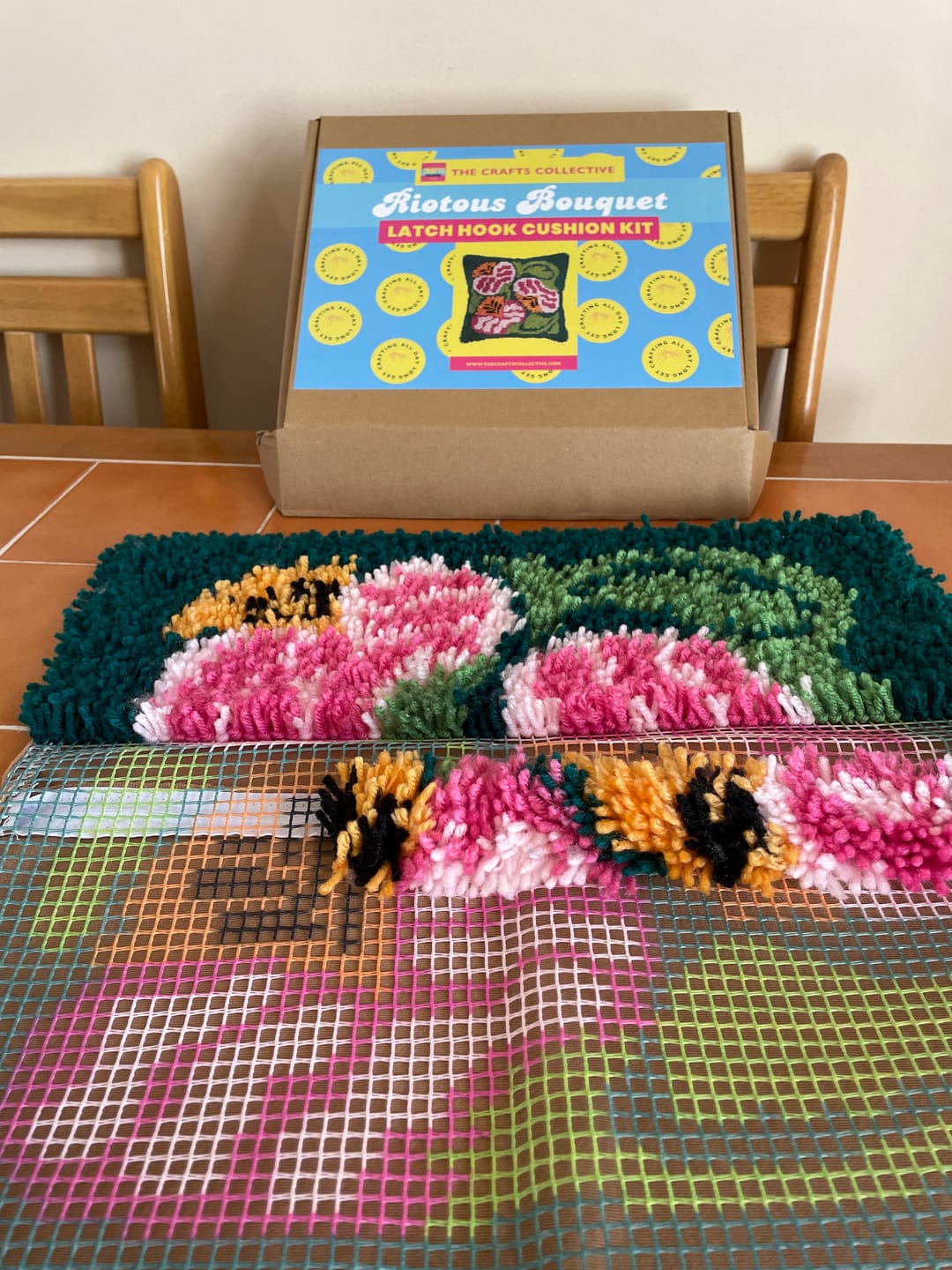 Customer photo review of Riotous Bouquet Latch Hook Cushion Kit