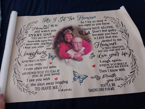 Customer photo review of Custom Photo As I Sit In Heaven Memorial Sympathy Personalized Gift for Family Members, Grandma, Grandpa, Dad, Mom, Daughters, Sons Poster
