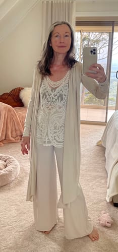 Customer photo review of DRAPE SHRUG ECRU