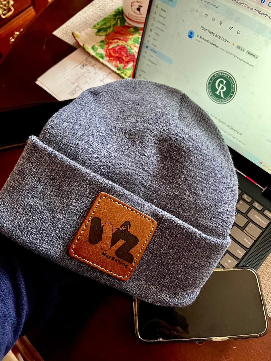 Customer photo review of Custom Leather Patch Beanie