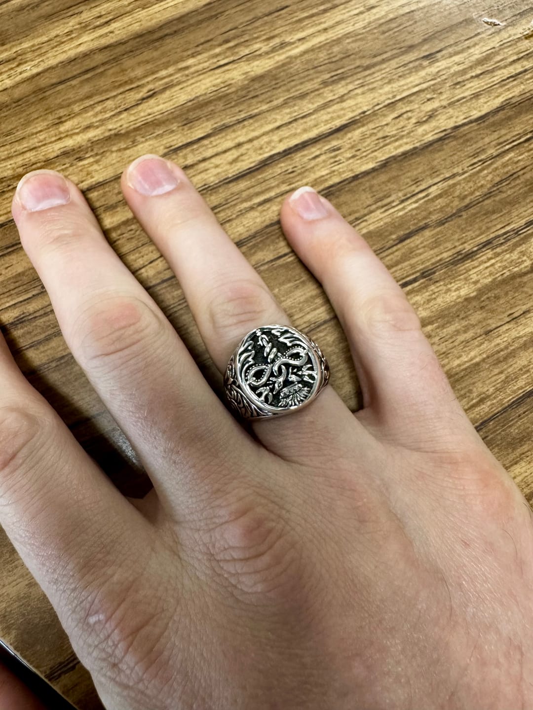 Customer photo review of 925 Sterling Silver Caduceus Medical Symbol Signet Ring