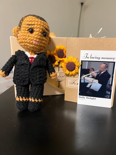Customer photo review of Dolly® Personalized Crochet Doll with Photo Card