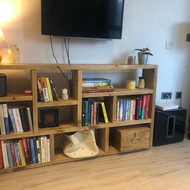 Customer photo review of Reclaimed Wood Bookcase Media Unit - Rustic Storage & Display for Your Home- -no d