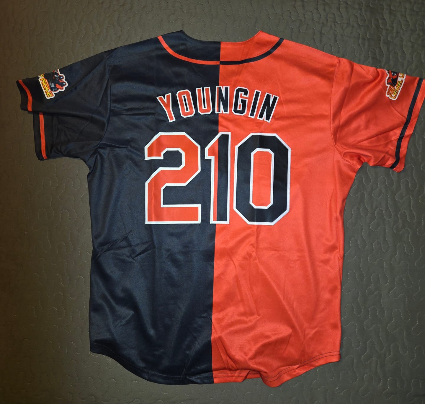 Customer photo review of Custom Black Red-White Hook Split Fashion Authentic Baseball Jersey