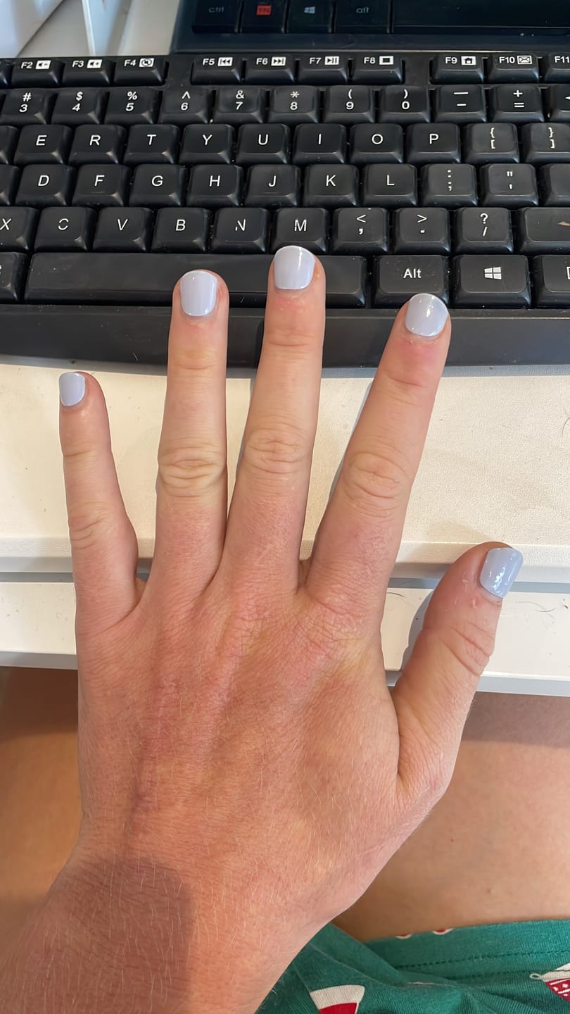 Customer photo review of Pastel Cloudy Blue DIY Semicured Gel Nail Sticker Kit