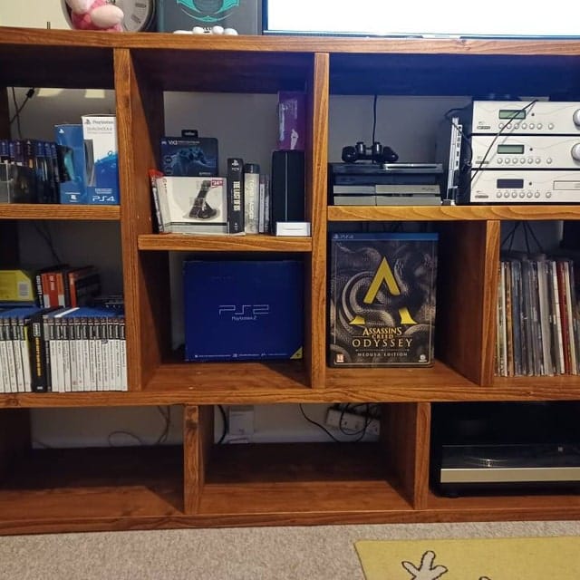 Customer photo review of Reclaimed Wood Bookcase Media Unit - Rustic Storage & Display for Your Home- -no d