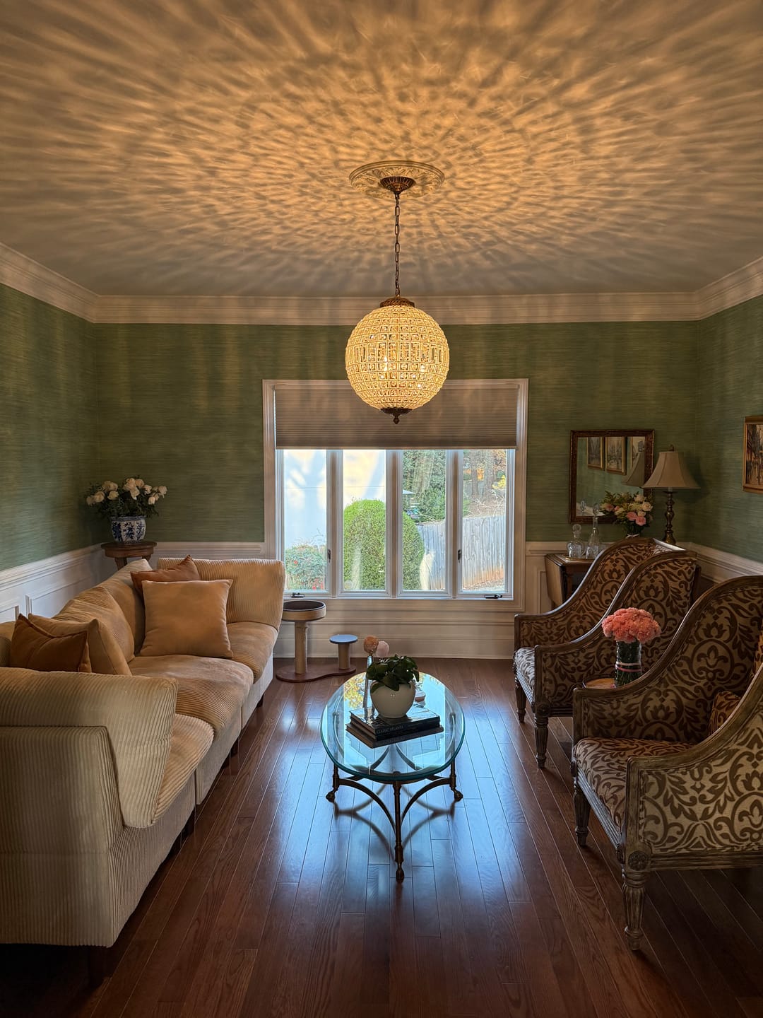 Customer photo review of French Antique Brass Crystal Globe Chandelier
