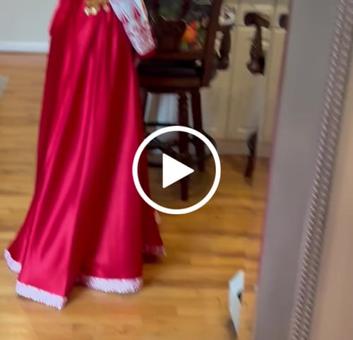 Customer video review of Bridal White/Red Satin Straight Long Full Embroidered Thobe With Attached Red Satin Skirt