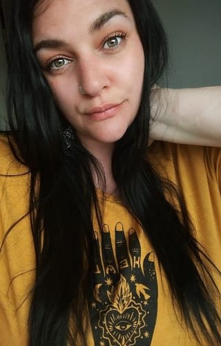 Customer photo review of Relaxed Fit Womens Healing Mano Tee