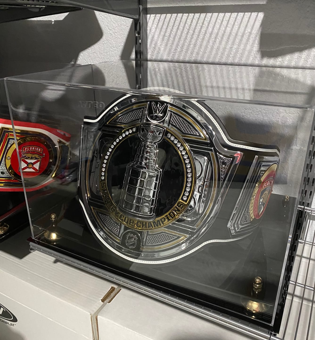 Customer photo review of Clear Acrylic Wrestling Belt Display Case (A014)