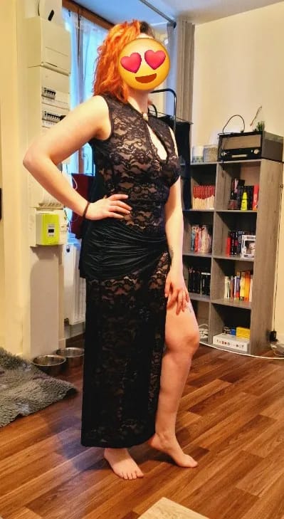 Customer photo review of Fantoye Sexy Hollow Out High Slit Lace Women Maxi Dress Black See Through Evening Dress Female Autumn New Elegant Party Clubwear