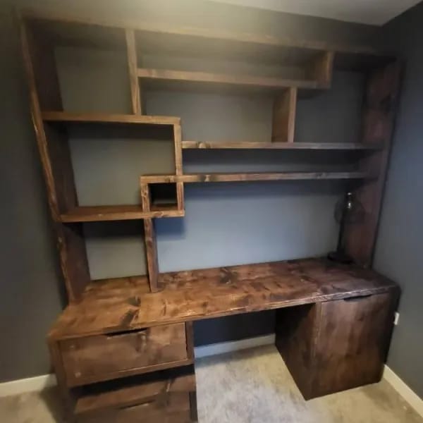 Customer photo review of Reclaimed Wood Bookcase & Shelving Units Desk - Rustic Open Shelving Storage - deskbc