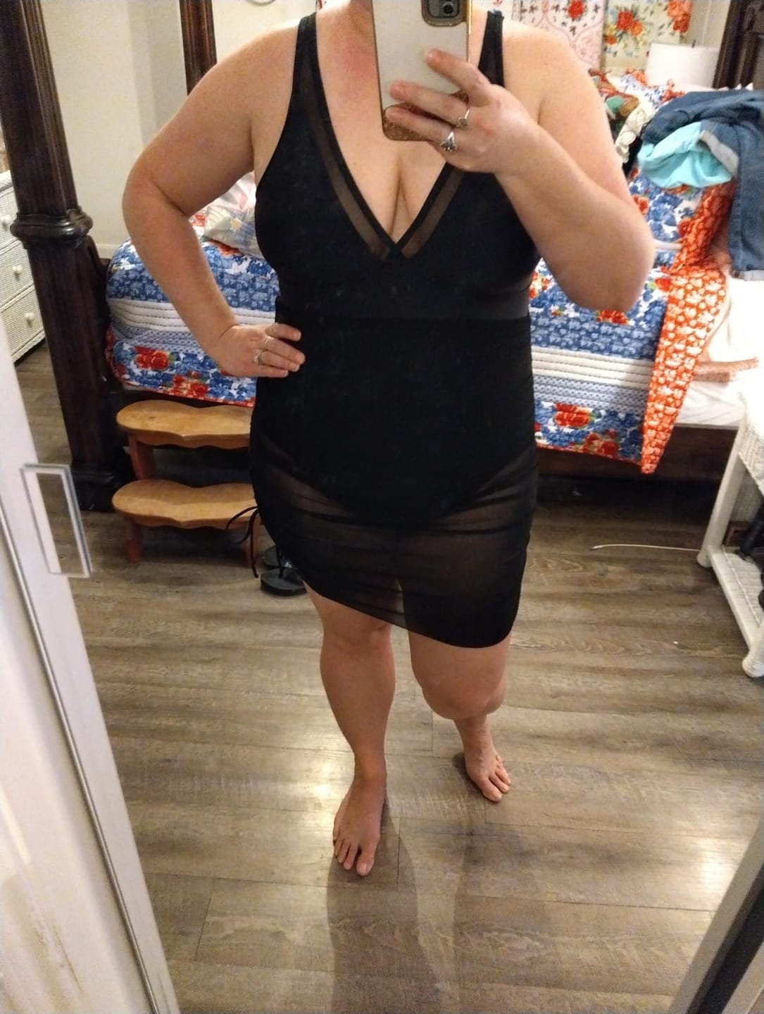 Customer photo review of Emoswimsuit - Women One Piece Swim Dress Tummy Control Swimsuits Slimming Mesh Sheer Sarong Wraps Bathing Suit