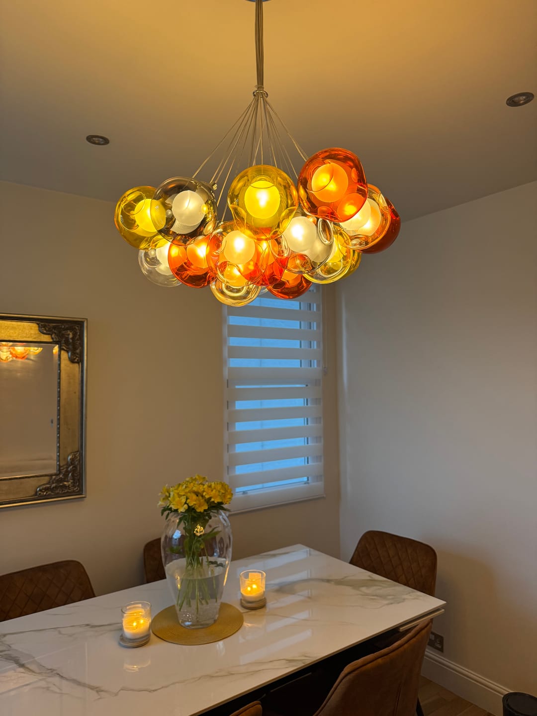 Customer photo review of Cluster Glass Ball Pendant Lights with Multi-Color Globes