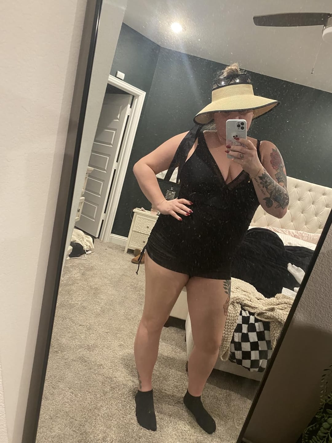 Customer photo review of Emoswimsuit - Women One Piece Swim Dress Tummy Control Swimsuits Slimming Mesh Sheer Sarong Wraps Bathing Suit