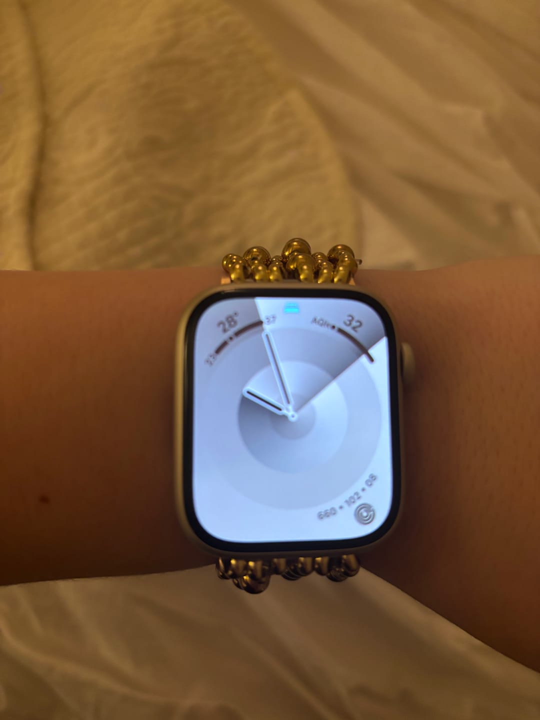 Customer photo review of Golden Demure Stretch Apple Watch Strap