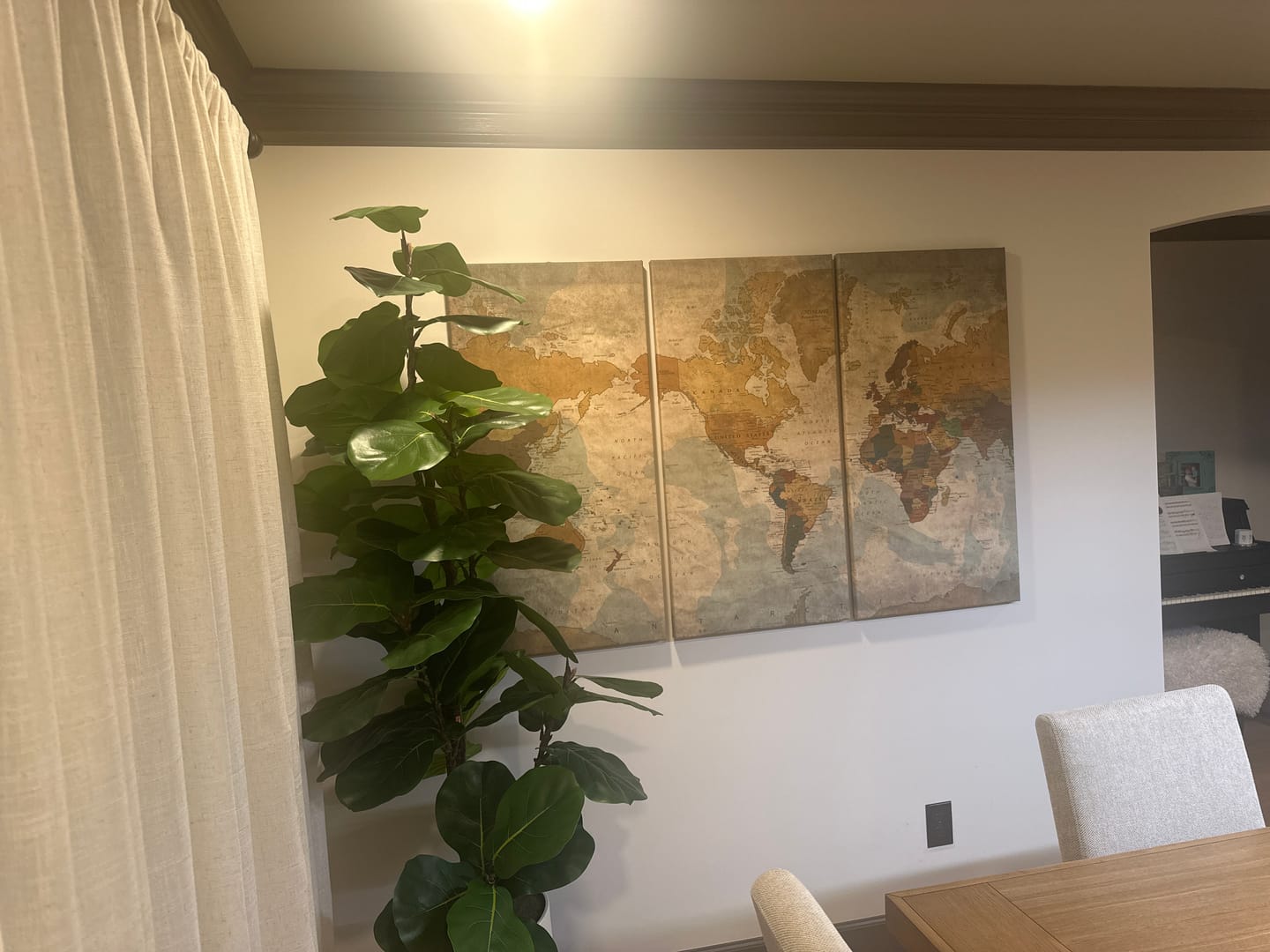 Customer photo review of Vintage World Map Canvas Wall Art – Antique Triptych Map Print – Rustic Global Decor for Living Room or Office – Ready to Hang