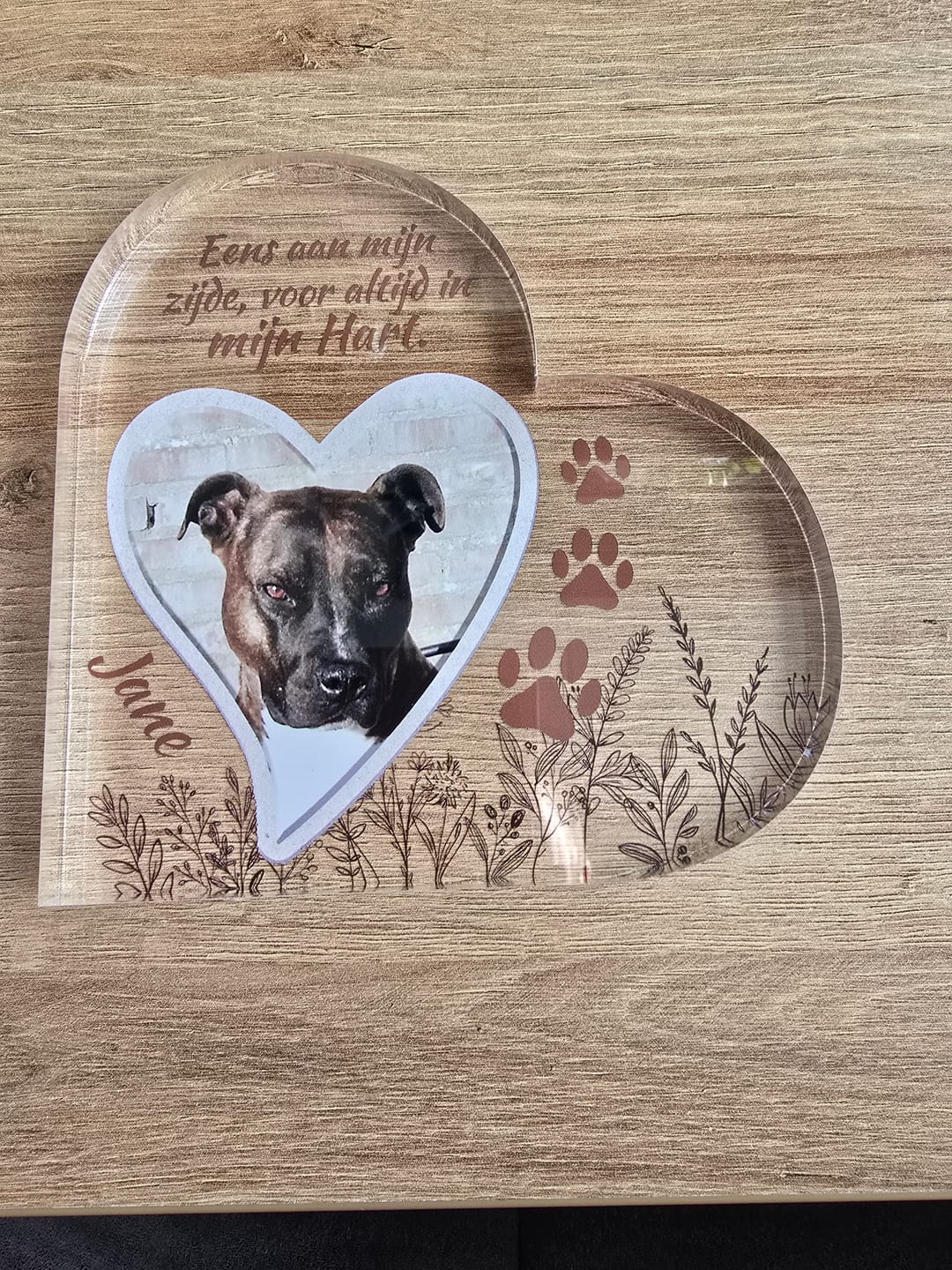 Customer photo review of Eens aan mijn zijde - Gepersonaliseerd glazen hart