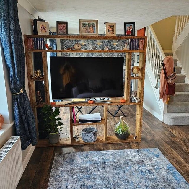 Customer photo review of Reclaimed Wood Bookcase | Rustic Scaffold Shelving Unit | Handmade Timber Bookshelf | TV Stand & Media Console Options | Unique Custom Dimensions - tvog