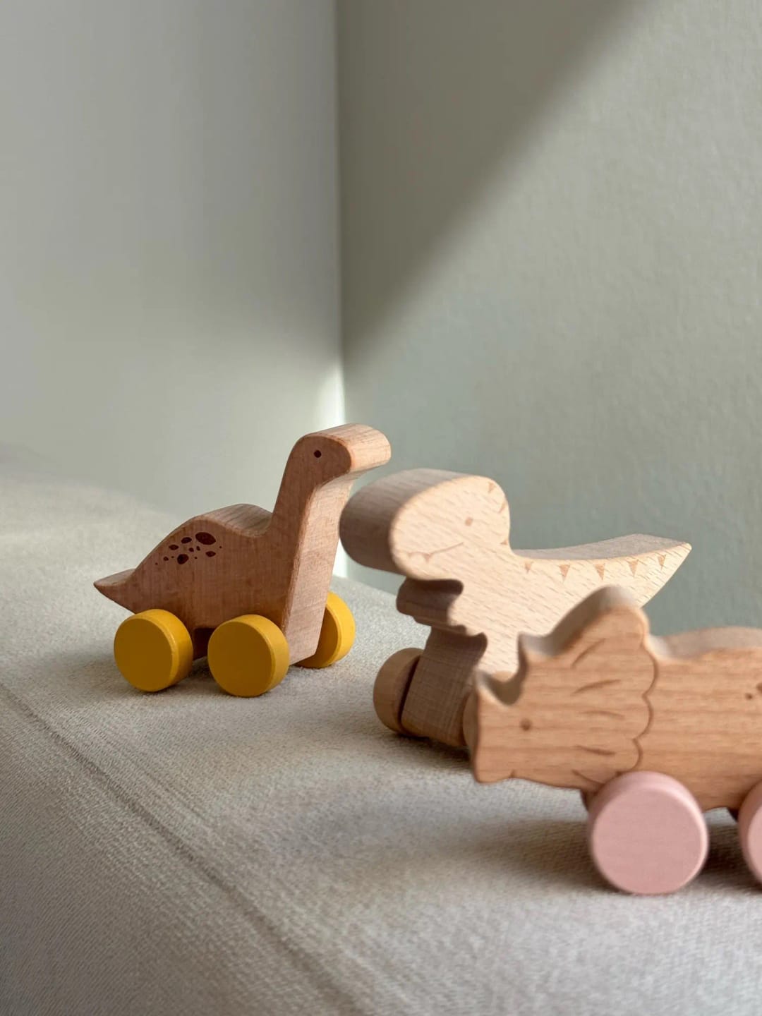 Customer photo review of Beech Wooden Dinosaur On Wheels