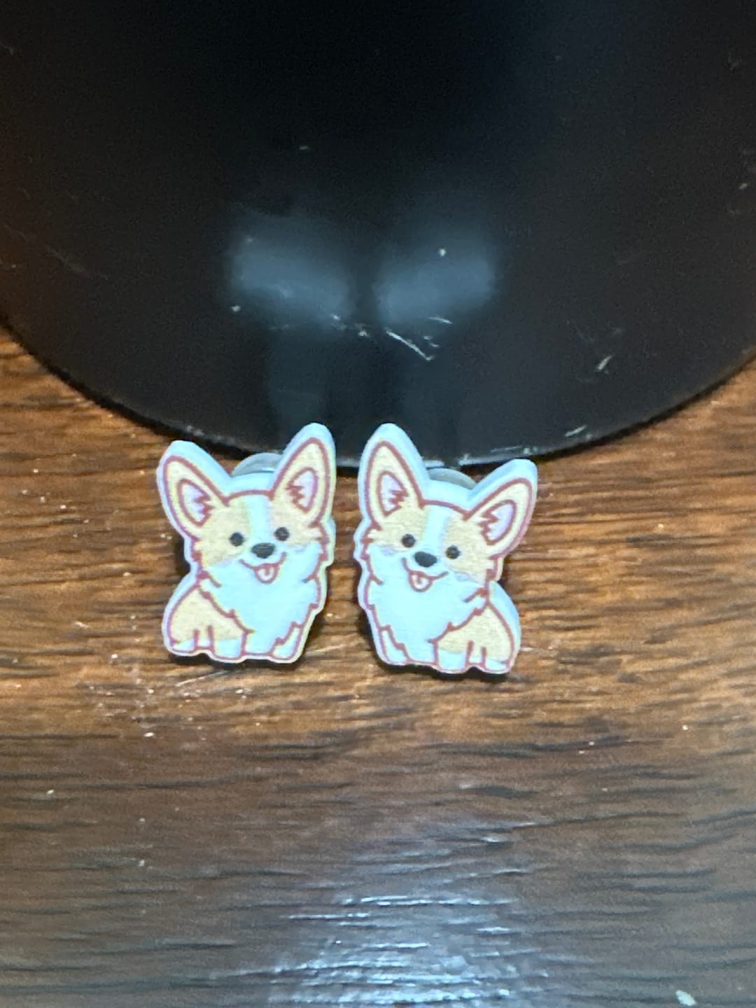 Customer photo review of Corgi Studs Hypoallergenic Earrings for Sensitive Ears Made with Plastic Posts