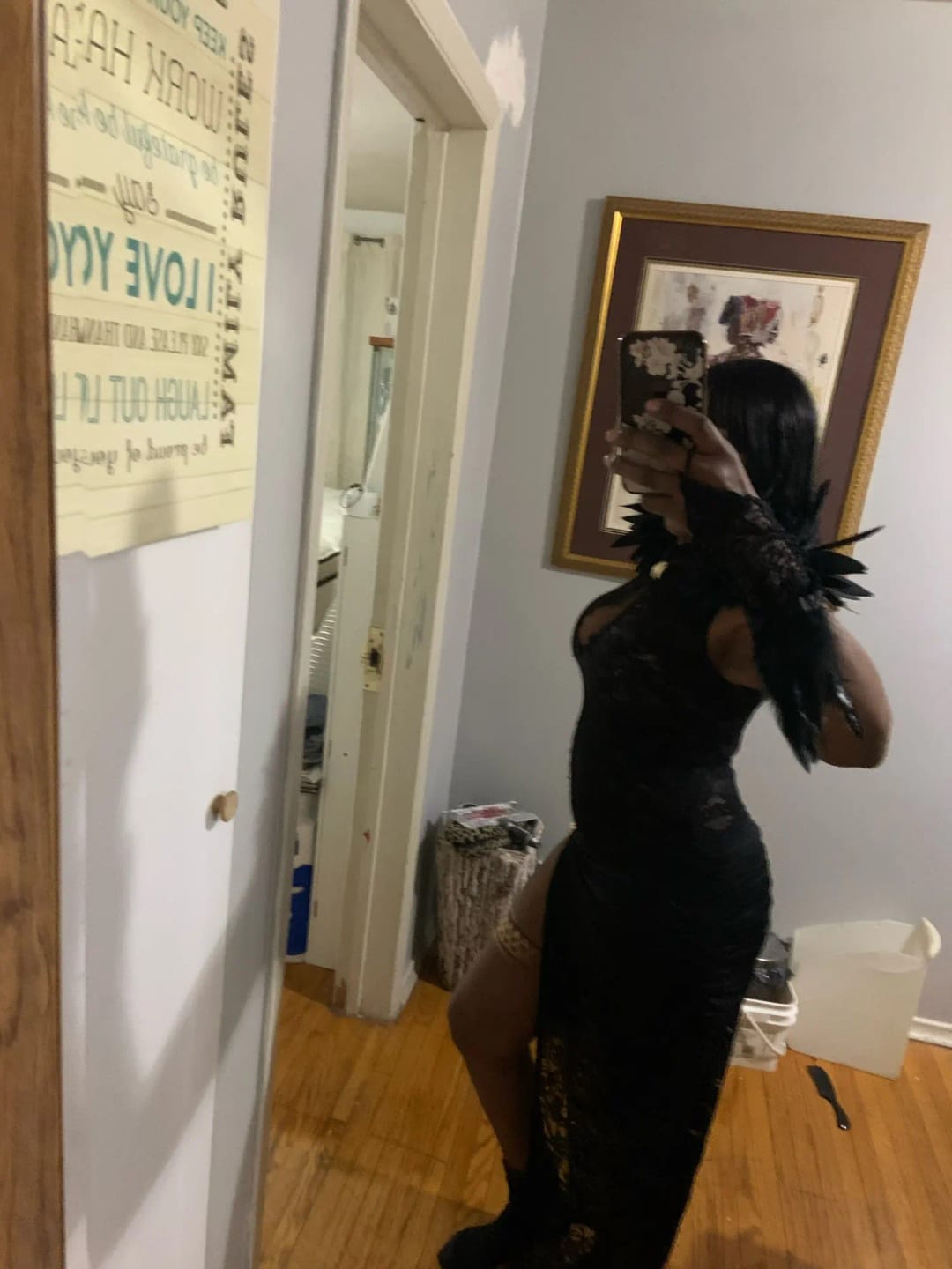 Customer photo review of Fantoye Sexy Hollow Out High Slit Lace Women Maxi Dress Black See Through Evening Dress Female Autumn New Elegant Party Clubwear