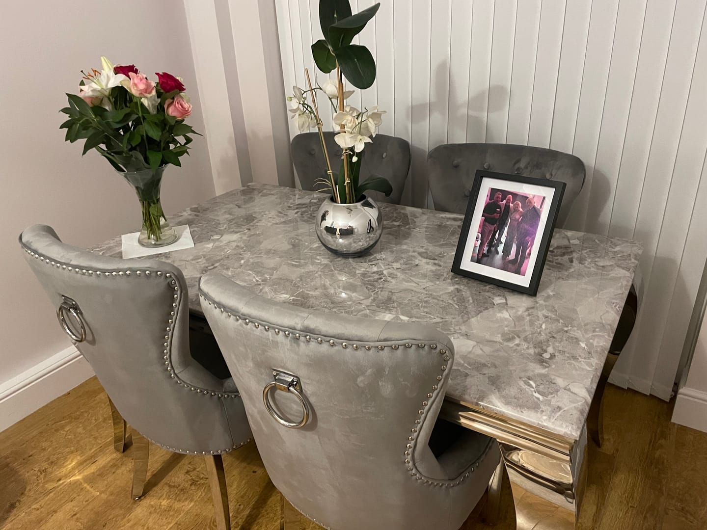 Customer photo review of Vienna Marble Dining Table With Chelsea Ring Knocker Chairs