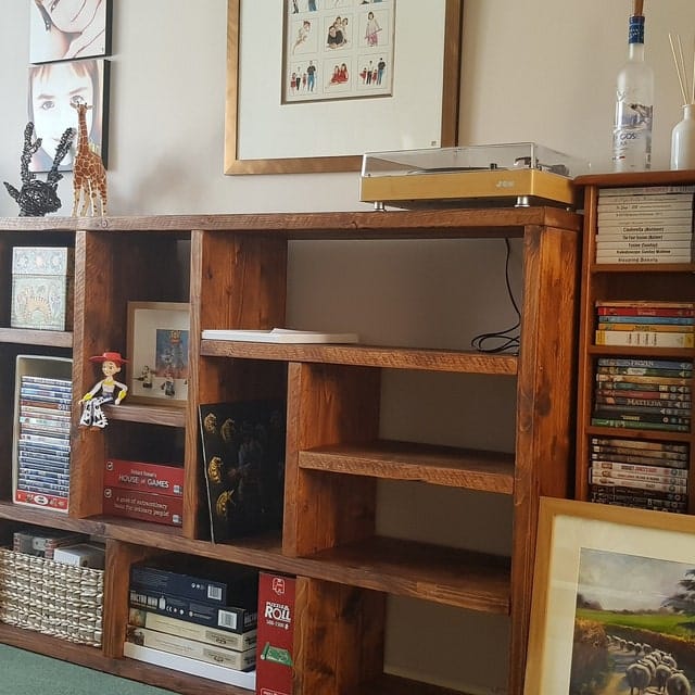 Customer photo review of Reclaimed Wood Bookcase Media Unit - Rustic Storage & Display for Your Home- -no d