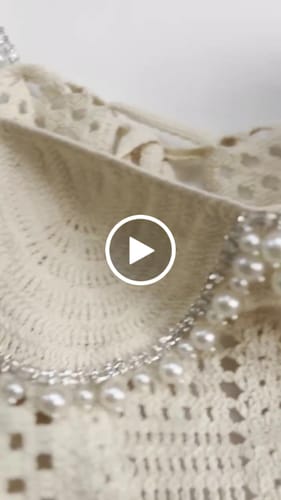 Customer video review of Mirina Hollow Crochet Knit Pearl Trim Heart Collar Crop Vacation Tank