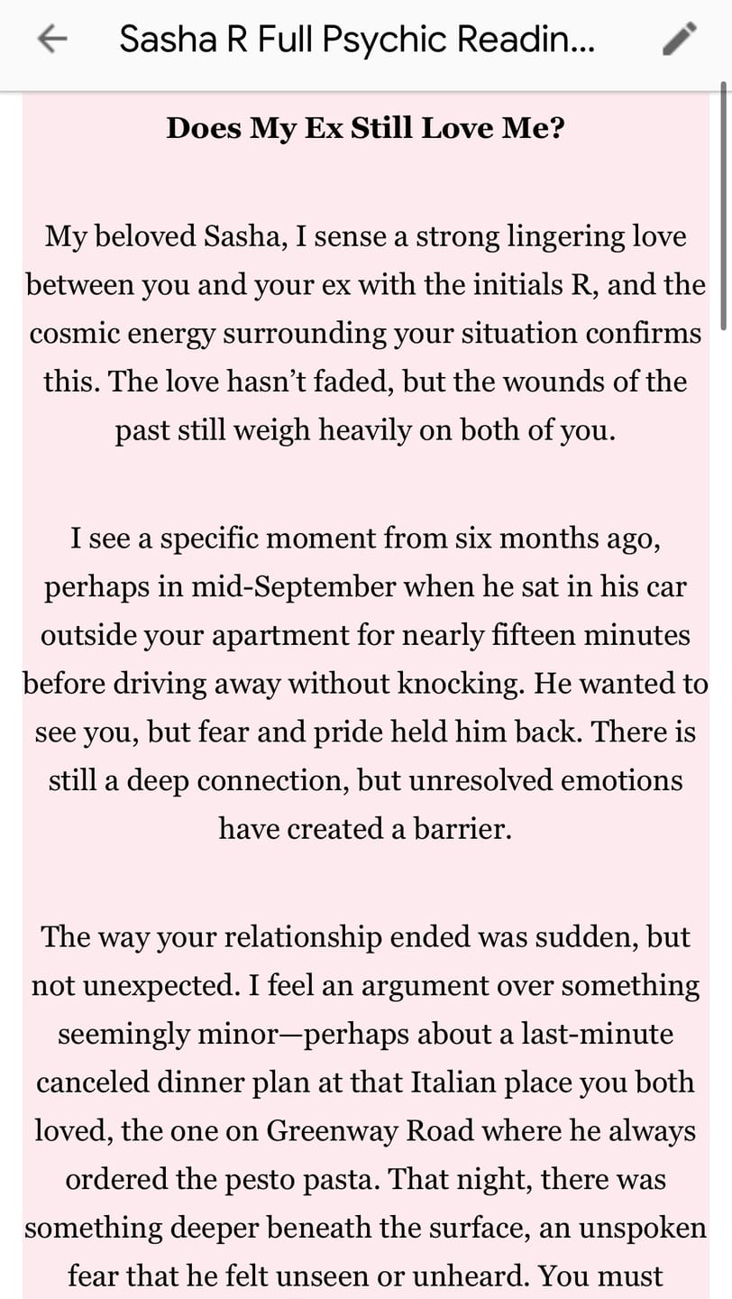 Customer photo review of Full Psychic Reading by Samira