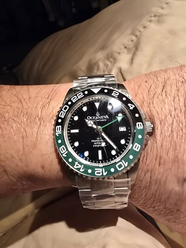 Customer photo review of Oceaneva Men's GMT TITANIUM Automatic Deep Marine Explorer 1250M Black Green Bezel Watch