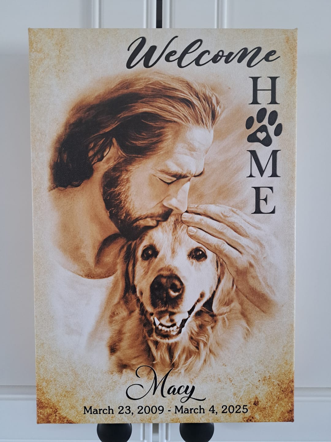 Customer photo review of Personalized Canvas Prints, Custom Photo And Name, Memorial Gift, Dog Memorial Gift, Welcome Home Jesus Dem Canvas