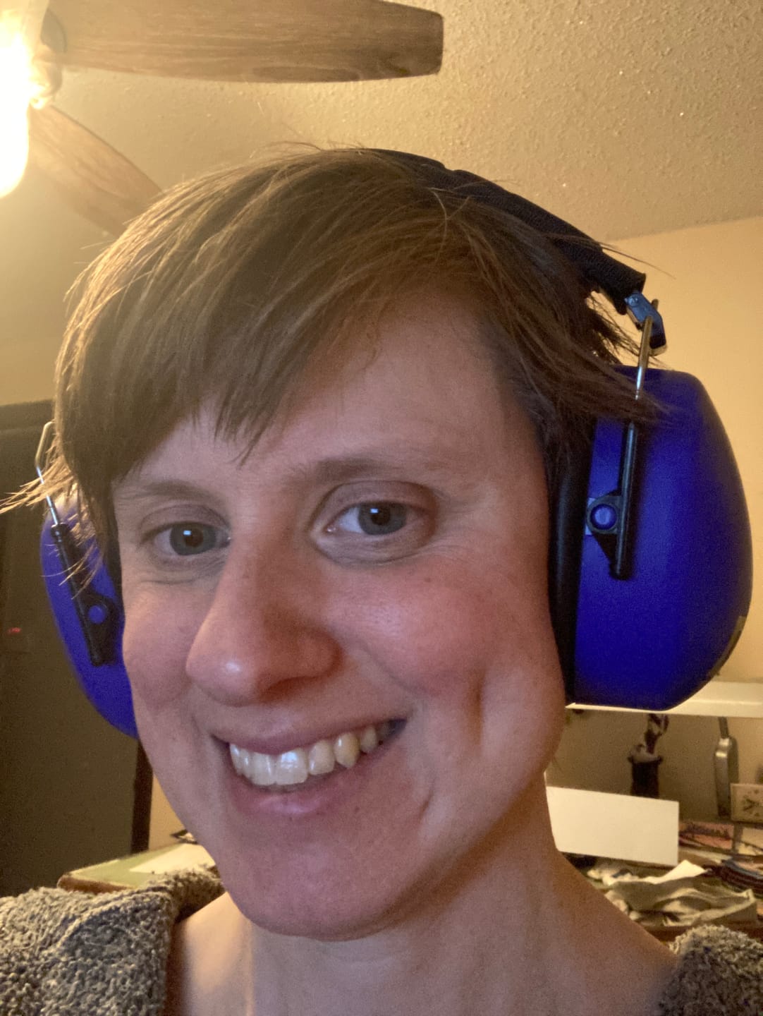 Customer photo review of Decibel Defense Safety Earmuffs in Purple