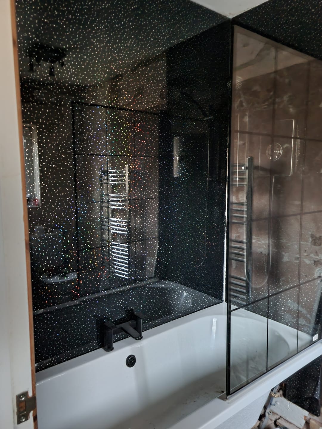Customer photo review of 10mm Black Sparkle Gloss Shower Panel 1M x 2.4M