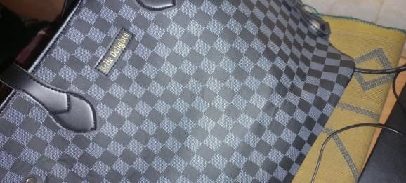 Customer photo review of Black checkered neverfull tote bag (Zip Closure)