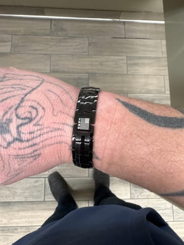 Customer photo review of Deal 33% Off !Sherman Tank Track Titanium Magnetic Bracelet-- Helps Pair Veterans With A Service Dog Or Shelter Dog