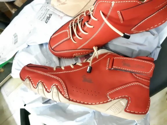 Customer photo review of Microfiber High-Top Sneakers Non-Slip Breathable Cushioned Insole Ergonomic Fit — Red | KIMLUD