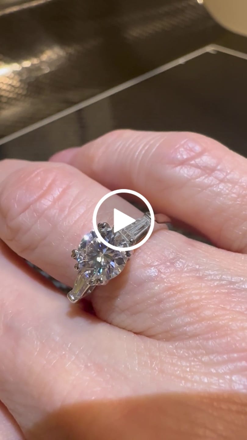 Customer video review of Three Stone Round Moissanite Tapered Baguette Engagement Ring