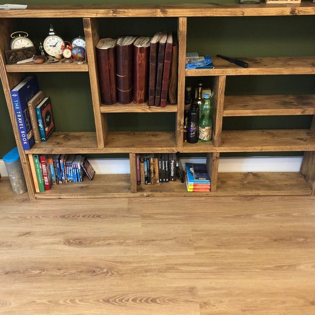 Customer photo review of Reclaimed Wood Bookcase Media Unit - Rustic Storage & Display for Your Home- -no d