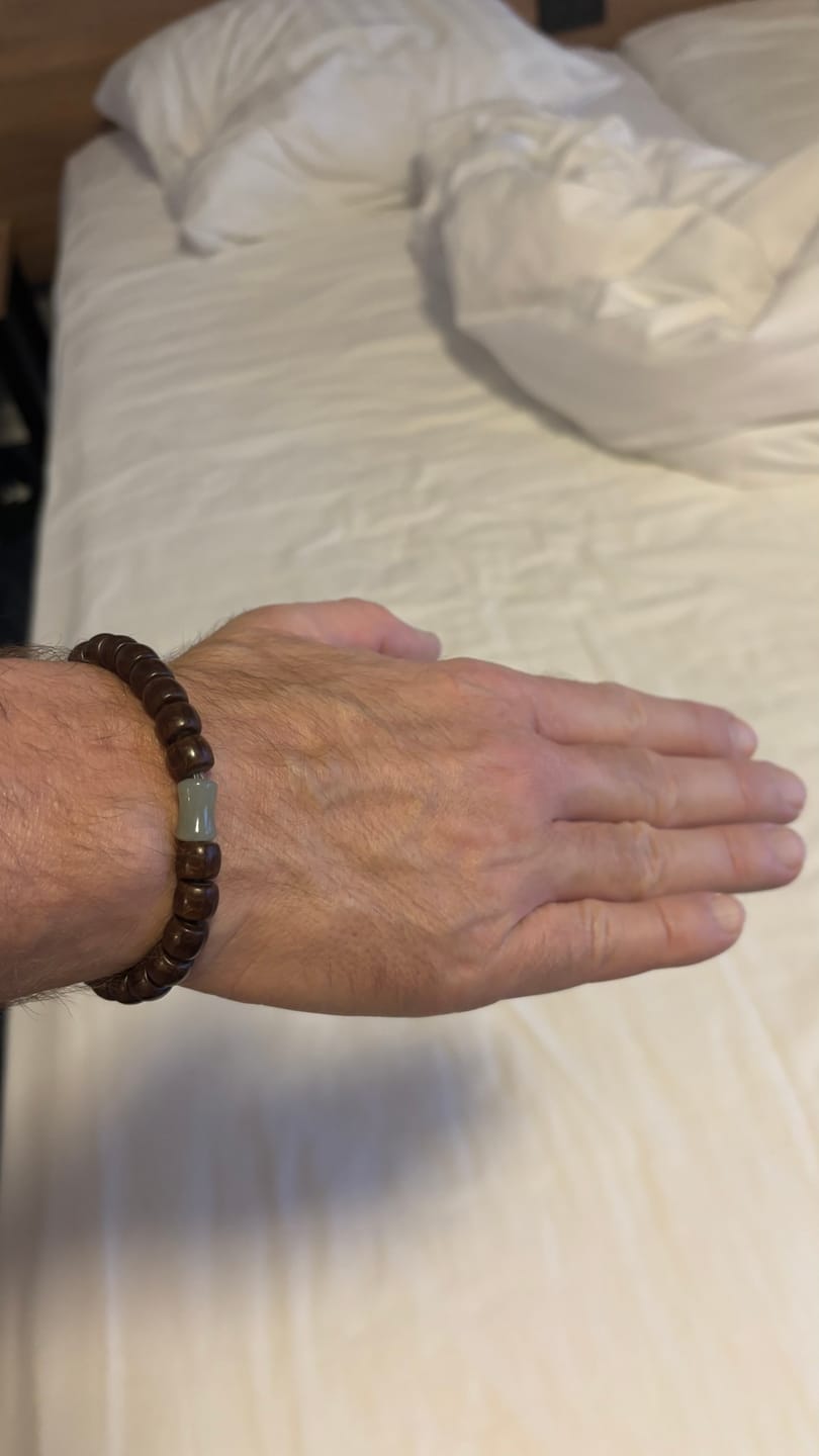 Customer photo review of Buddha Stones Natural Abelia Biflora Wood Hetian Jade Bamboo Bead Warding Off Evil Spirits Bracelet