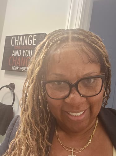 Customer photo review of 24" HD Full Lace Lightweight Human Hair Curls Boho Box Braided Wig