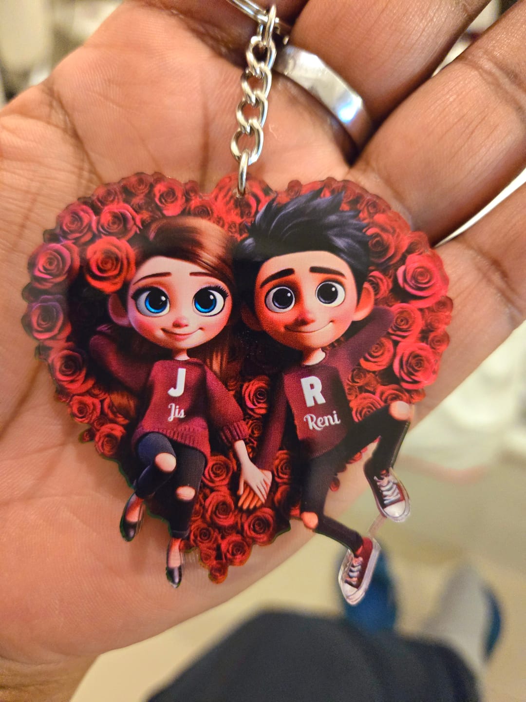 Customer photo review of Rose Heart Couple Personalized Acrylic Keychain, Valentine's Day Gift for her, Gift for him