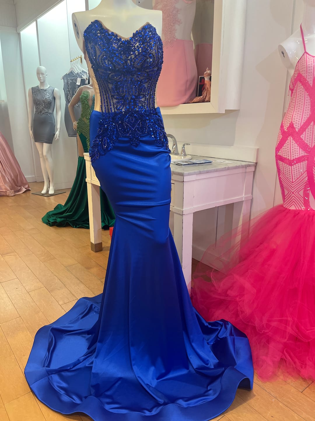 Customer photo review of Royal Blue Shiny Nylon Spandex