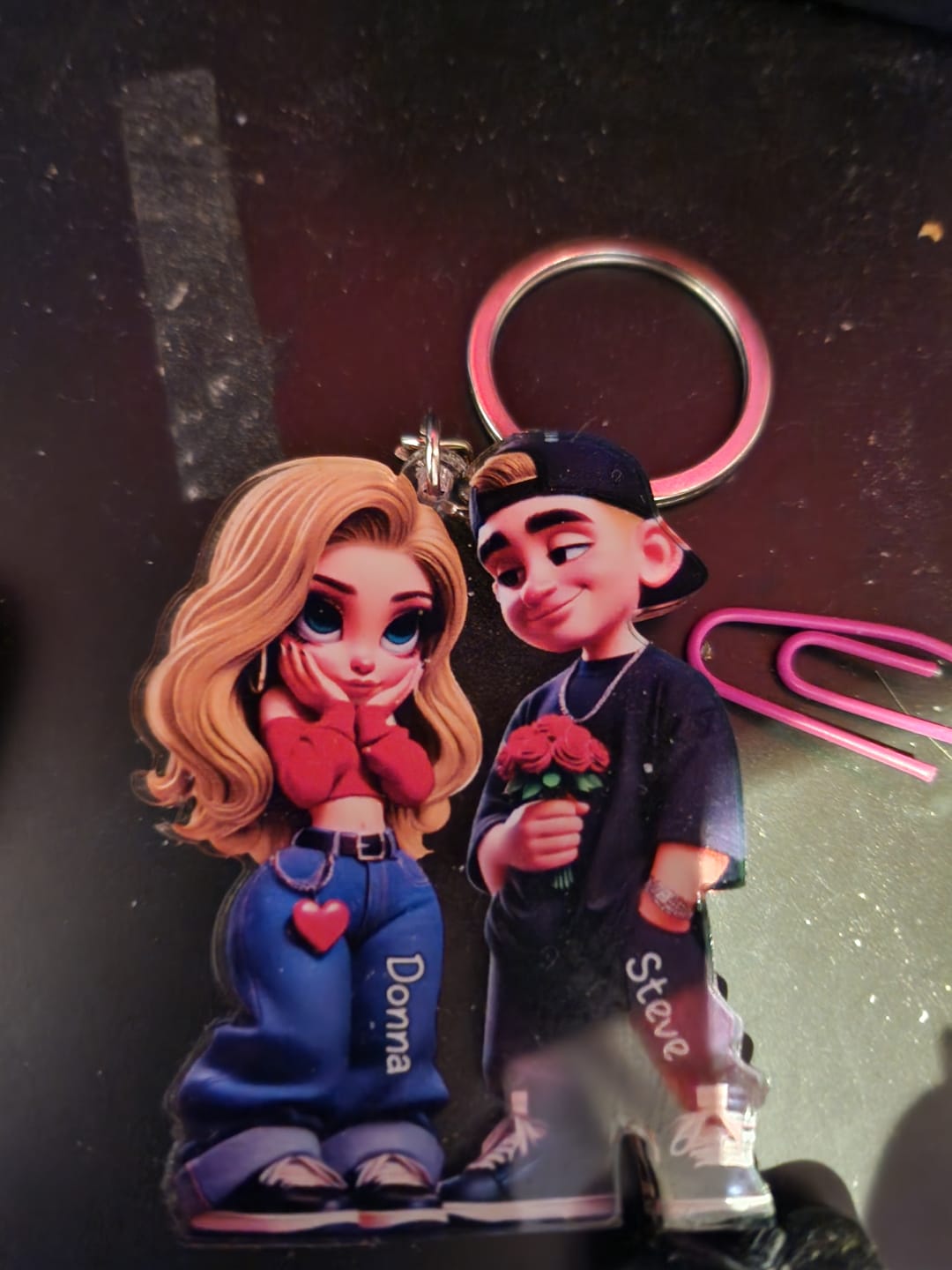 Customer photo review of 3D Effect Y2K Couple Personalized Acrylic Keychain, Valentine's Day Gift For Couple, for him, for her