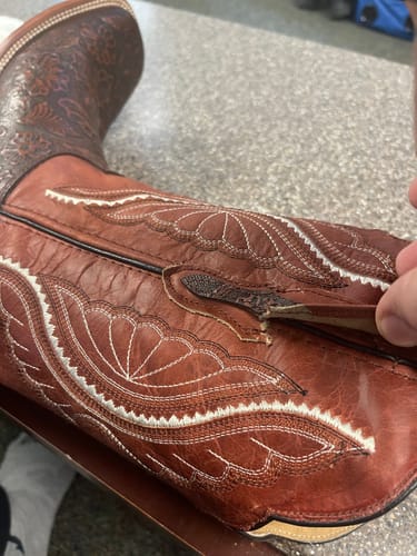Customer photo review of "COGNAC" TOOLED LEATHER | MEN SQUARE TOE WESTERN COWBOY BOOTS