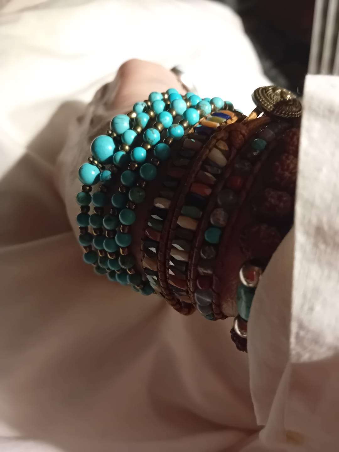 Customer photo review of Turquoise Jasper Single Row Bead Wrap Bracelet