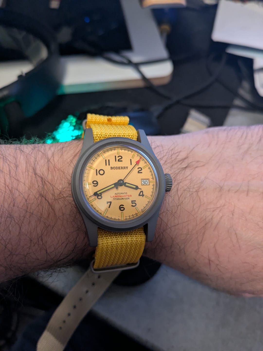Customer photo review of LANDMASTER - 100M Waterproof Titanium Automatic Field Watch | Yellow-bracelet