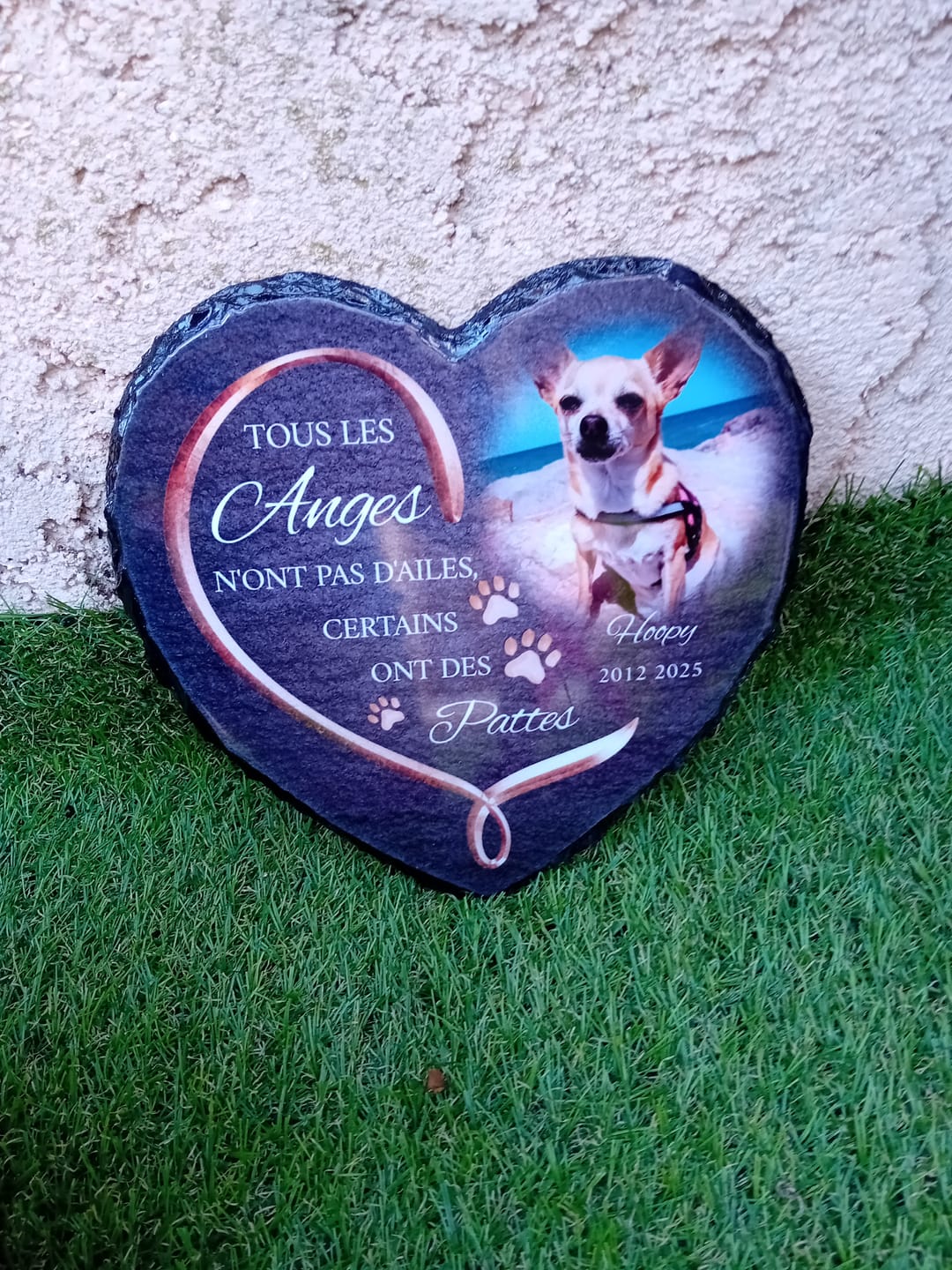 Customer photo review of Anges avec pattes - Cœur en ardoise personnalisé