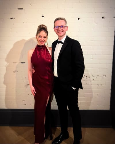 Jessica T. review of Penelope Satin Gown in Bordeaux (Petite Length) by Sau Lee - RENTAL image 1 out of 3